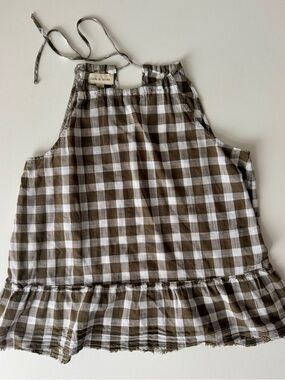 cloth & stone Olive and White Gingham Halter Top